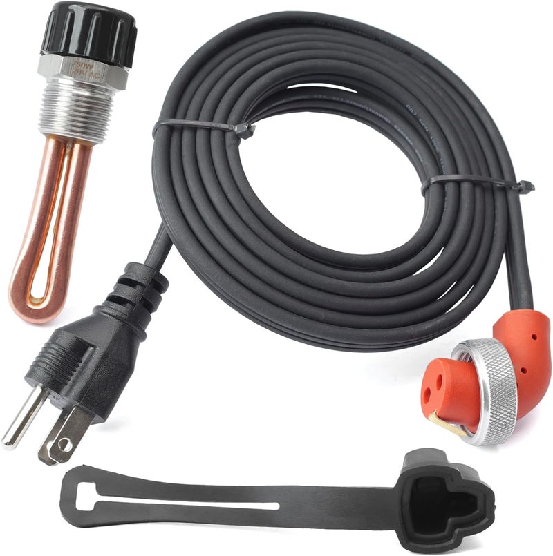 Lisnhlin 3500022 Engine Block Immersion Heater Replacement for Cummins for Paccar Diesel Engine 3/4 Inch NPT Thread 120 Volts 750 Watts with Cordset Cord and Plug Protector - Image 1